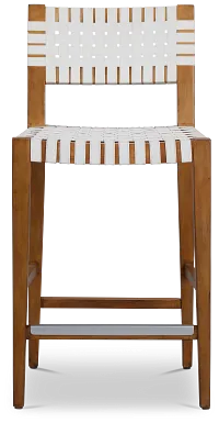 Avila White Faux Lthr 24" Woven Barstool
