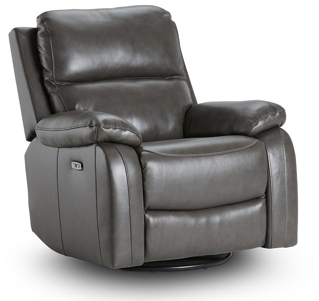 Mason Dark Gray Leather Power Glider Recliner With Power Headrest