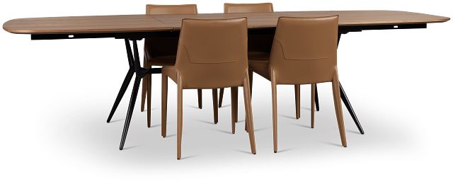 Margo Two-tone Rect Table With 4 Brown Upholstered Side Chairs