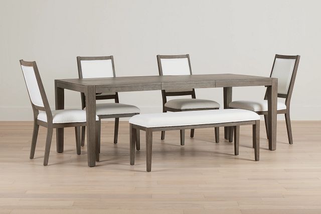 Alden Gray Rect Table, 4 Chairs & Bench