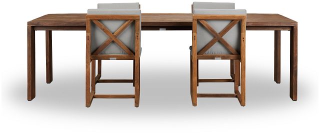 Linear Dark Gray 102" Teak Table & 4 Teak Cushioned Side Chairs