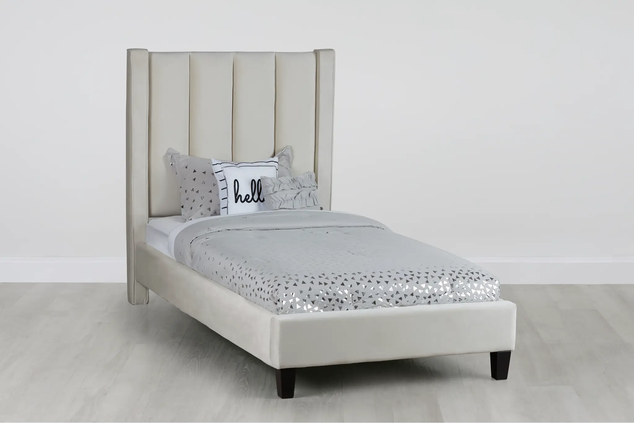 Audrey Beige Velvet Platform Bed Audrey Beige Velvet Platform Bed