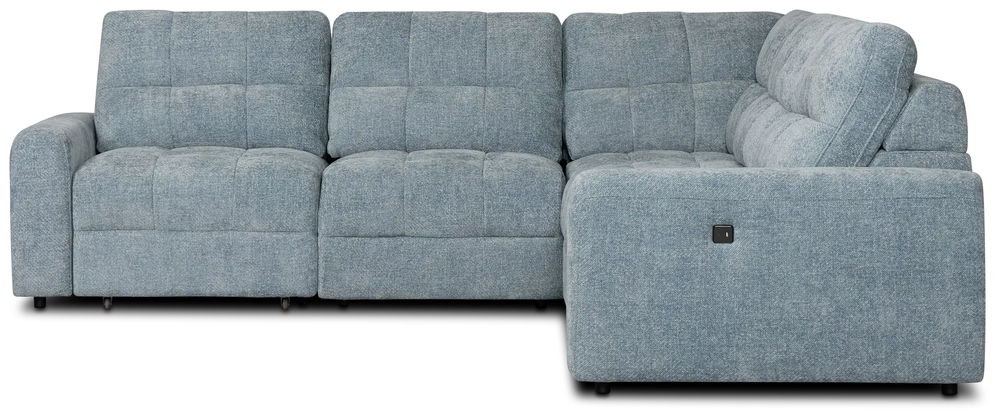 Hendrix Light Blue Fabric Small Two Arm Power Extension Chaise Sectional Hendrix Light Blue Fabric Small Two Arm Power Extension Chaise Sectional