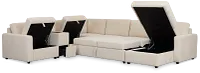 Addie Beige Fabric Medium Right Chaise Sleeper Sectional With Console