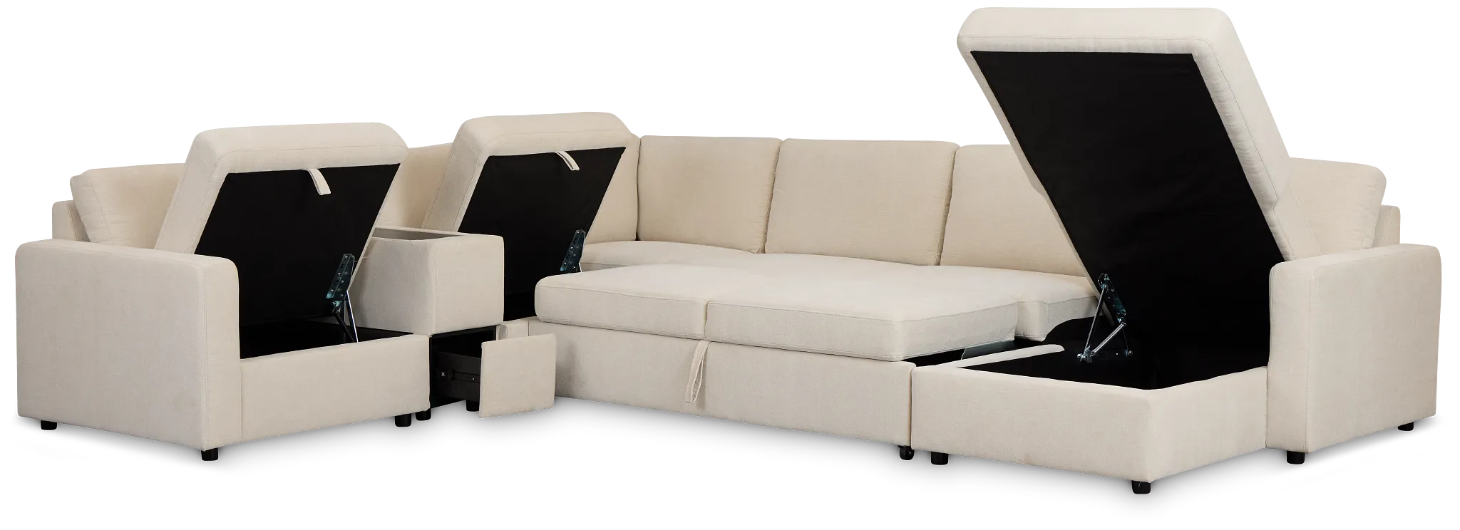 Addie Beige Fabric Medium Right Chaise Sleeper Sectional With Console