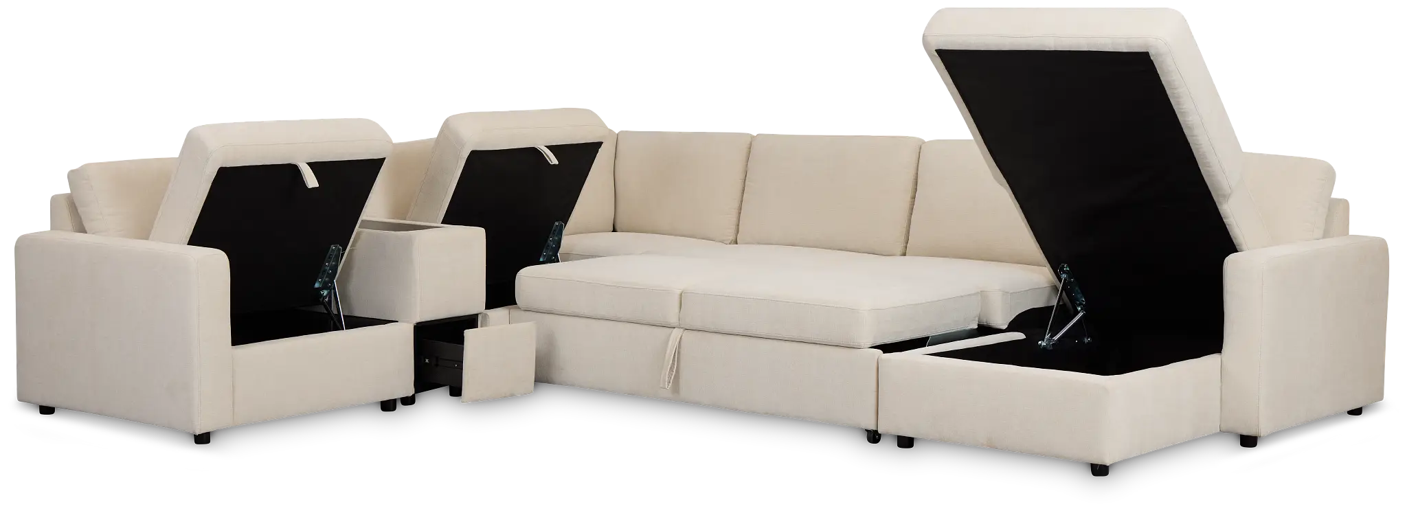 Addie Beige Fabric Medium Right Chaise Sleeper Sectional With Console Addie Beige Fabric Medium Right Chaise Sleeper Sectional With Console