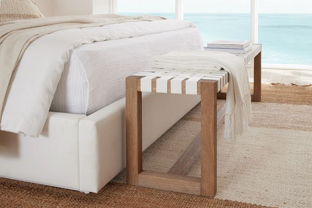 Haven White Woven Upholstered Dining Bench