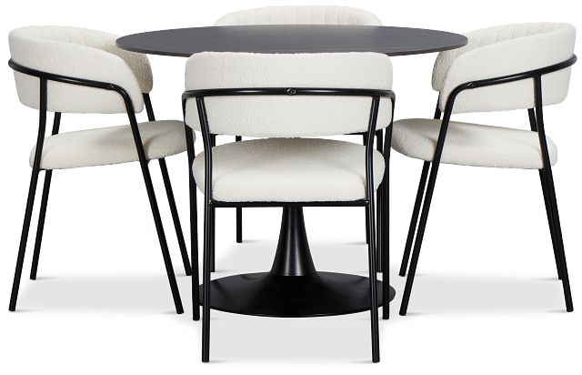 Fremont Black Round Table & 4 Upholstered Chairs