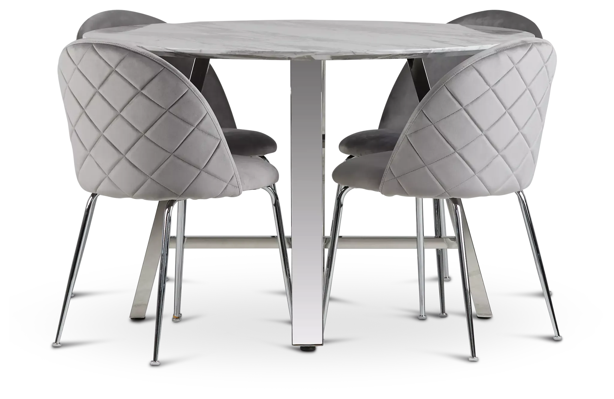 Capri Stainless Steel Gray Round Table & 4 Upholstered Chairs