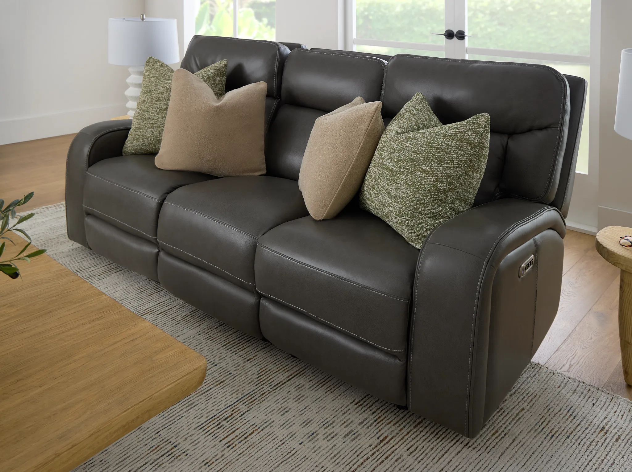 Jasper Gray Leather Power Reclining Sofa