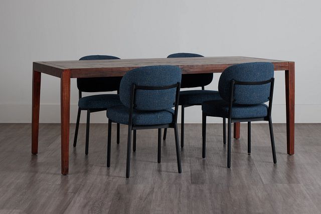 Chicago Dark Tone Rect Table & 4 Dark Blue Upholstered Chairs