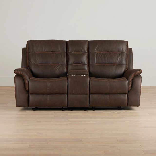 Grayson2 Brown Micro Reclining Console Loveseat
