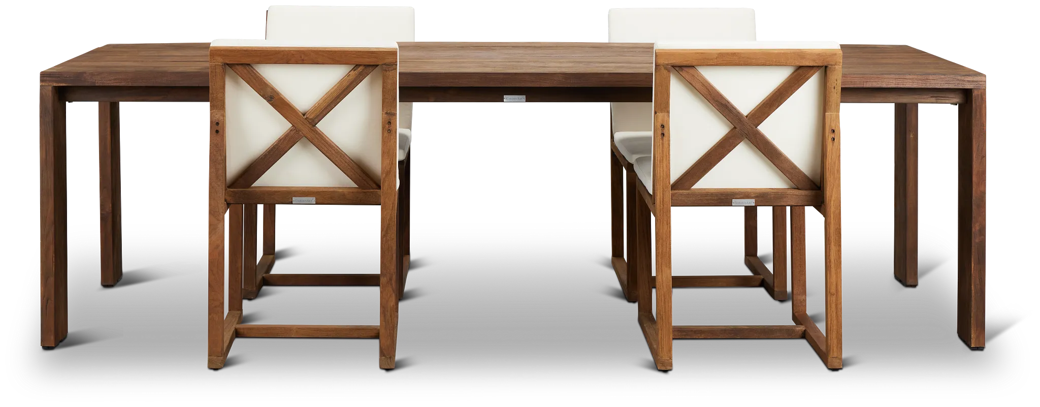 Linear Dark Gray White 102" Teak Table & 4 Teak Cushioned Side Chairs