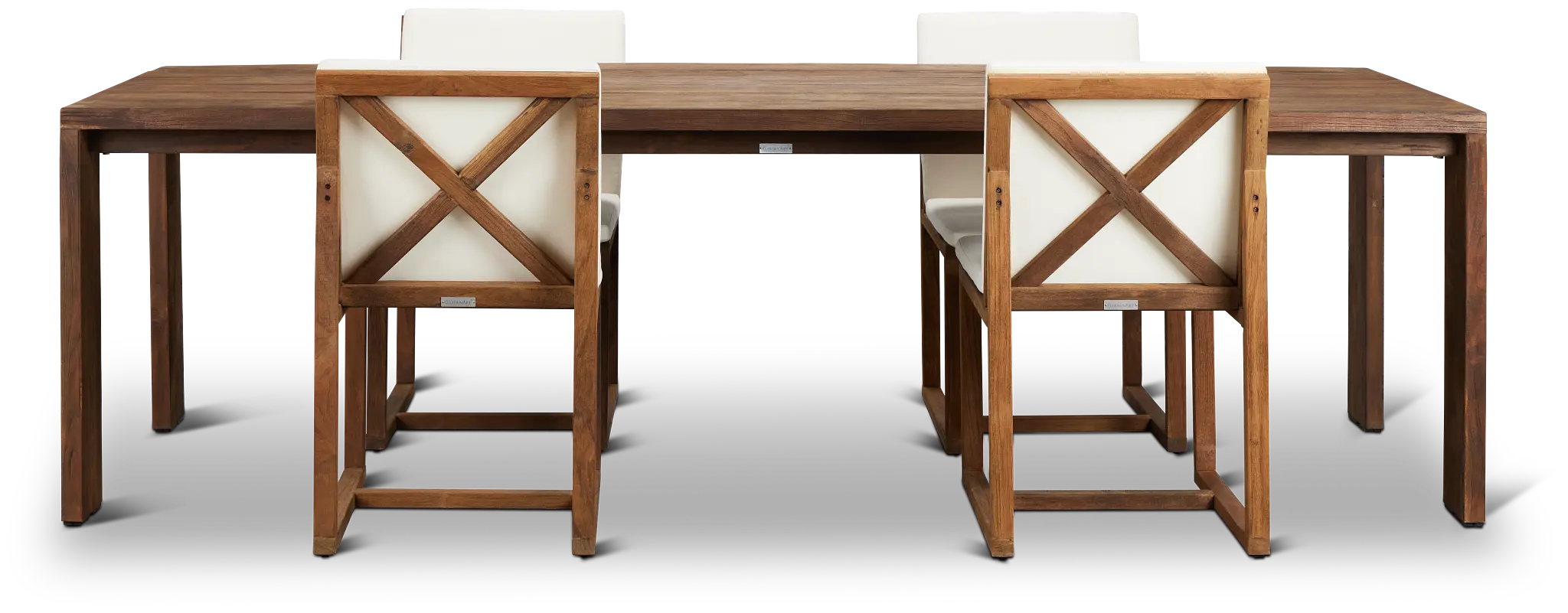 Linear Dark Gray White 102" Teak Table & 4 Teak Cushioned Side Chairs Linear Dark Gray White 102" Teak Table & 4 Teak Cushioned Side Chairs