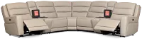 Wilder Taupe Leather Large Dual Power Sectional W/refrigerated Console
