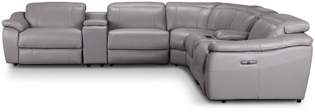 Marion Gray Lthr/vinyl Large Triple Power Reclining Two-arm Sectional