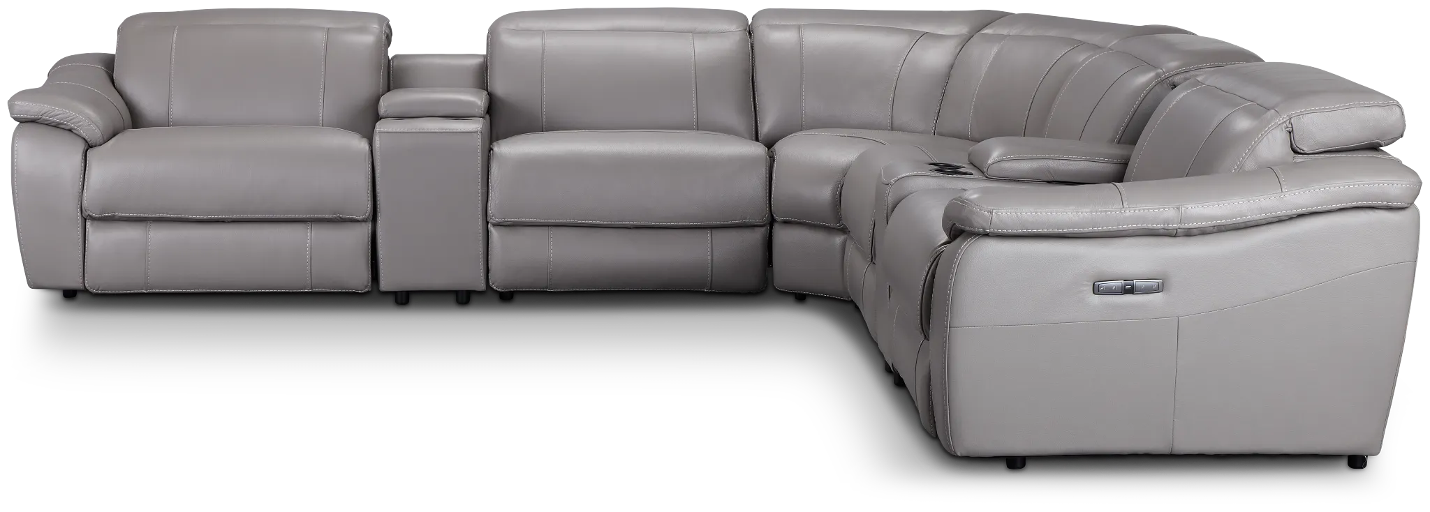 Marion Gray Lthr/vinyl Large Triple Power Reclining Two-arm Sectional