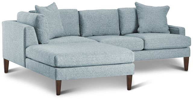 Morgan Teal Fabric Small Left Bumper Sectional W/ Wood Legs