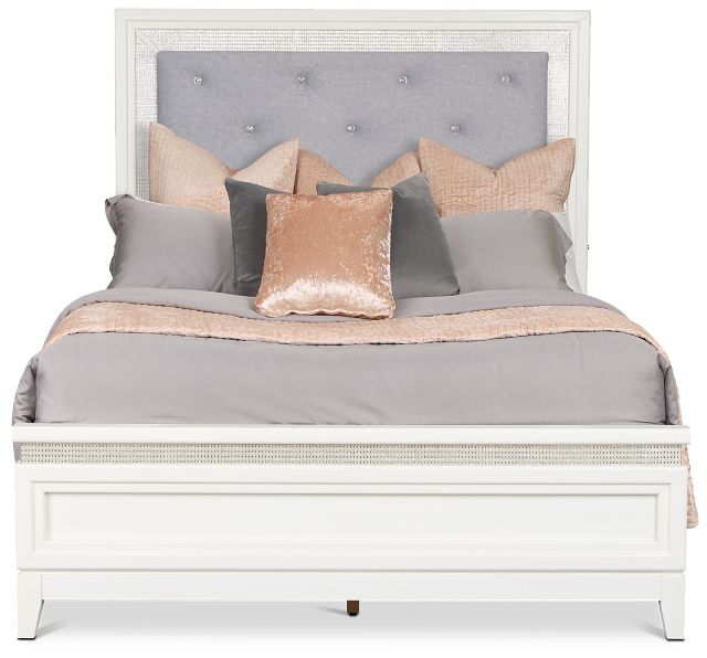 Alessandria White Uph Panel Bed With Lights