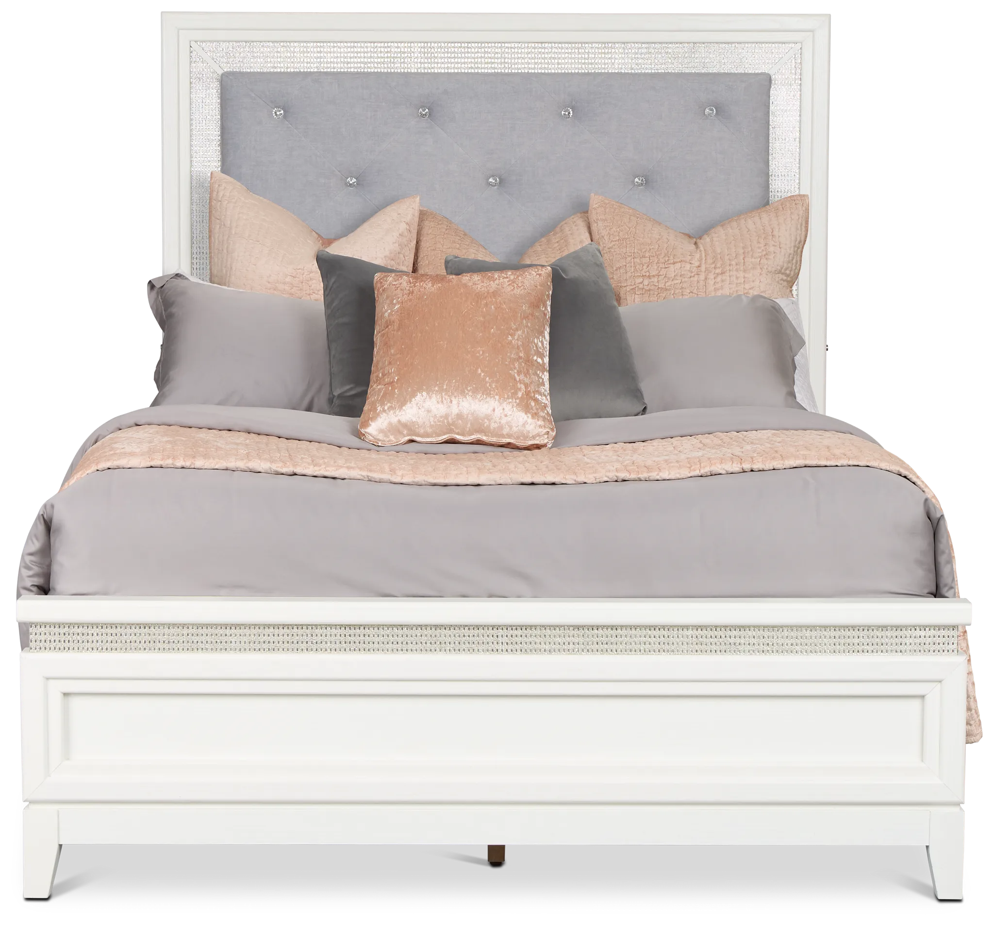 Alessandria White Uph Panel Bed With Lights