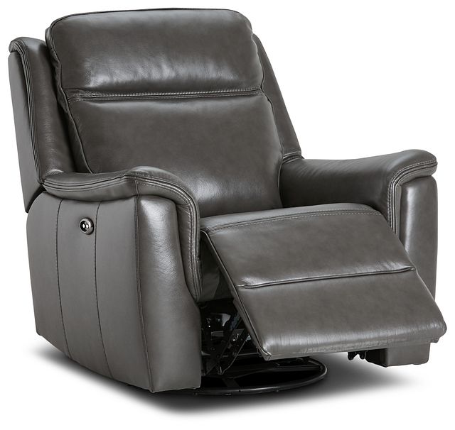 Aiden Dark Gray Leather Power Swivel Glider Recliner