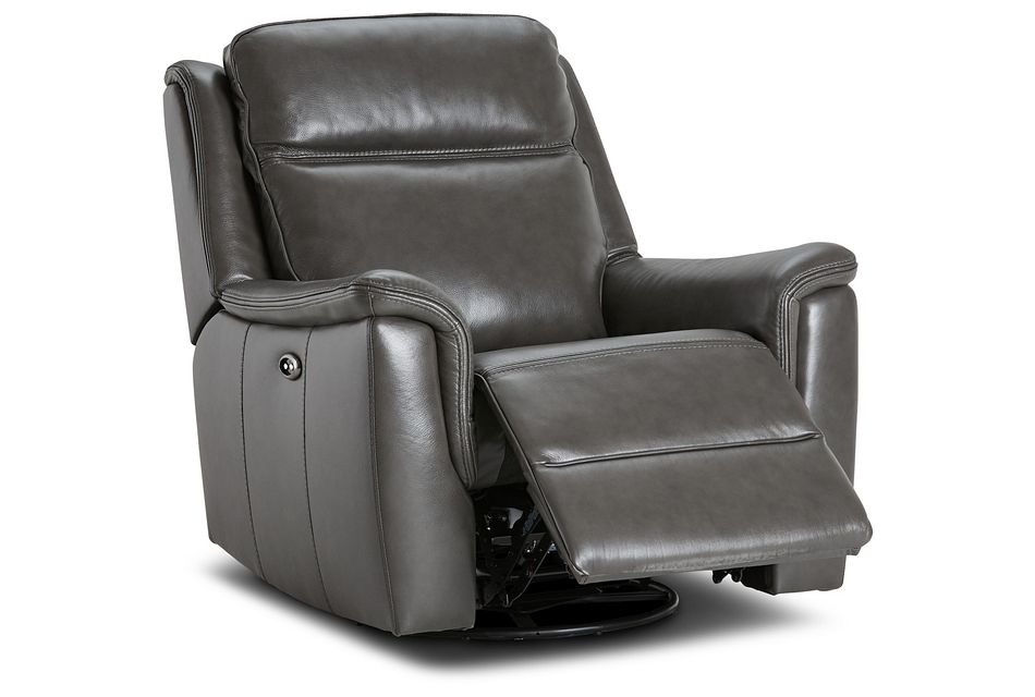 Aiden Dark Gray LEATHER Power Swivel Glider Recliner, (2)