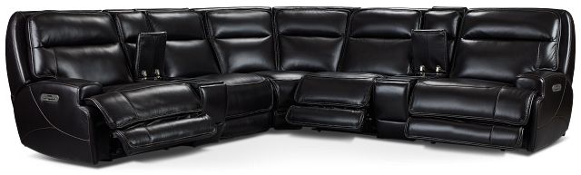 Casey Black Lthr/vinyl Large Triple Power Reclining Two-arm Sectional