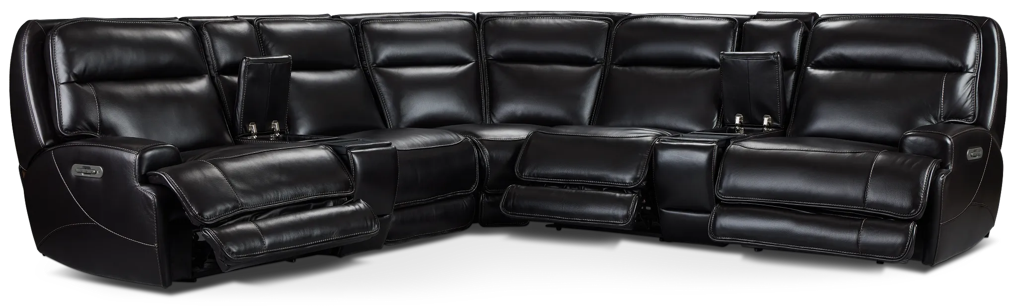 Casey Black Lthr/vinyl Large Triple Power Reclining Two-arm Sectional
