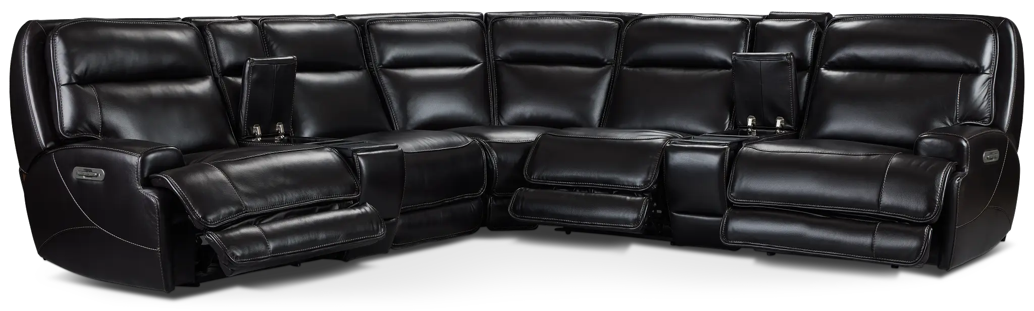 Casey Black Lthr/vinyl Large Triple Power Reclining Two-arm Sectional Casey Black Lthr/vinyl Large Triple Power Reclining Two-arm Sectional