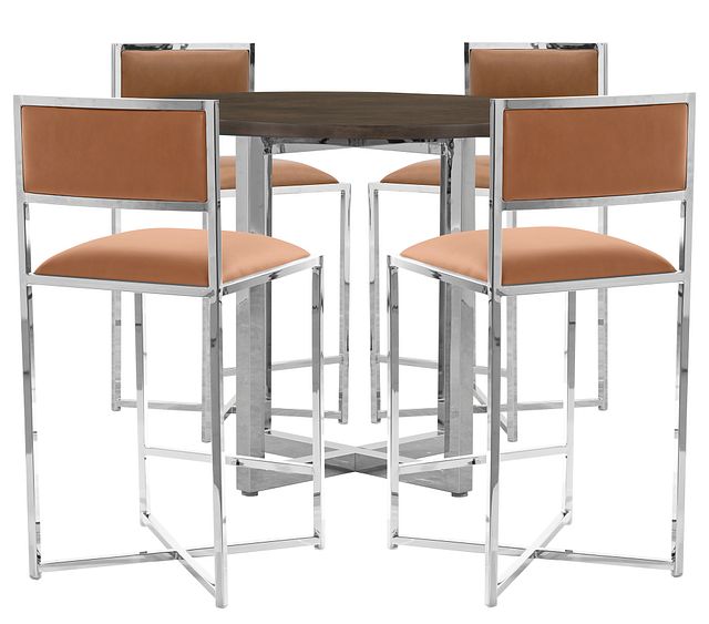 Amalfi Brown Wood High Table & 4 Metal Barstools