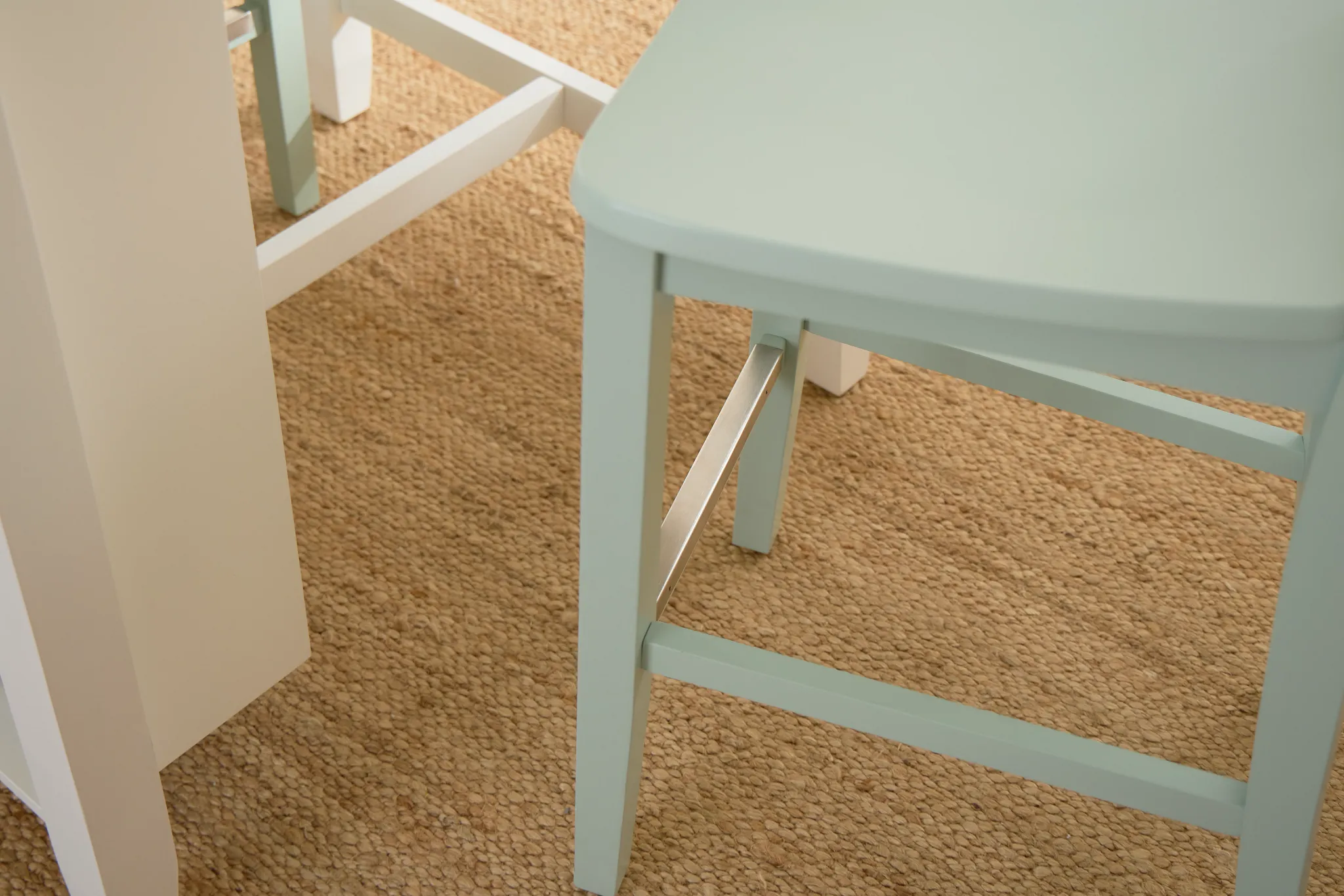 Edgartown White Storage High Table & 2 Light Blue Wood Barstools