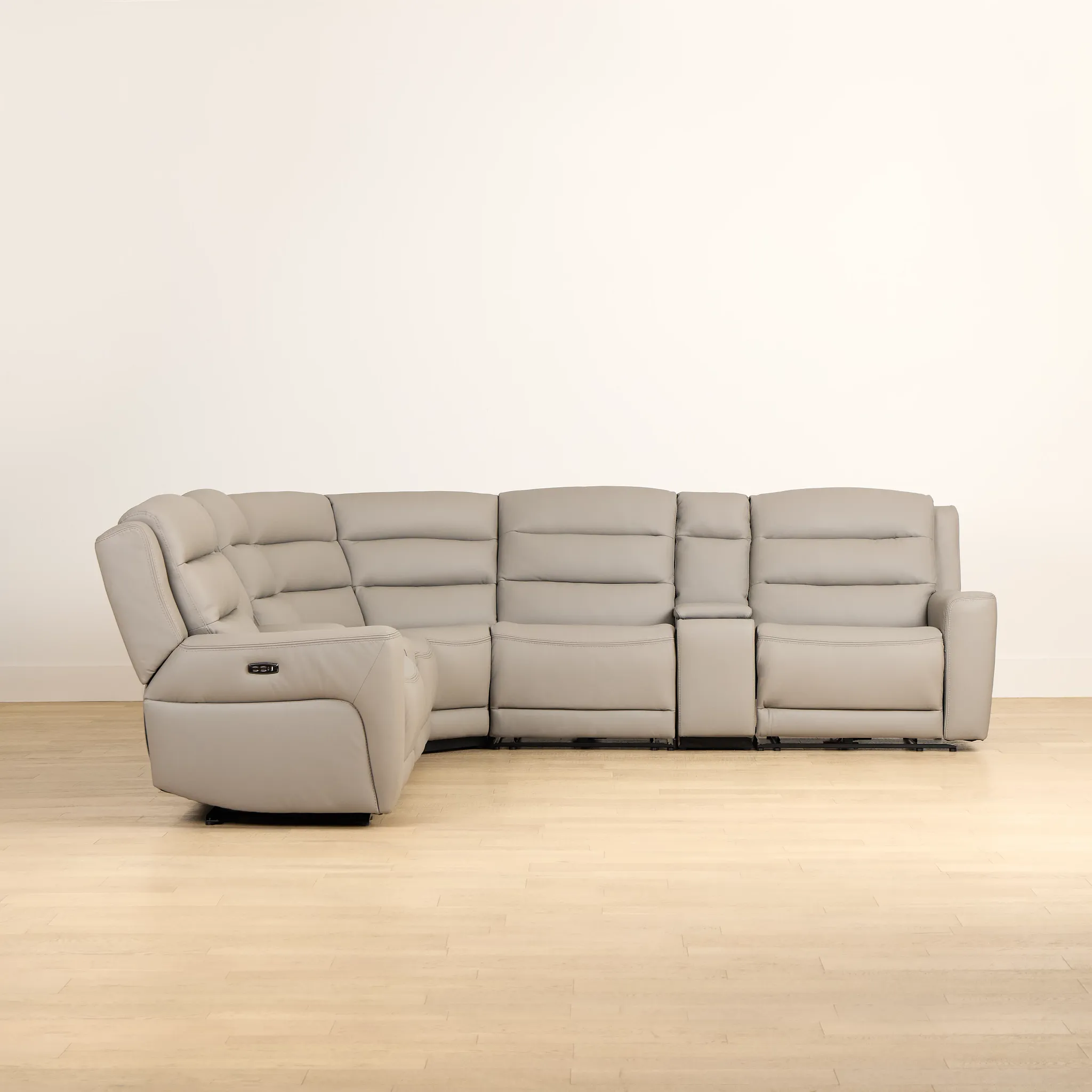 Wilder Taupe Leather Large Triple Power Reclining Two-arm Sectional