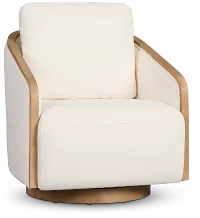 Campbell White Fabric Swivel Accent Chair