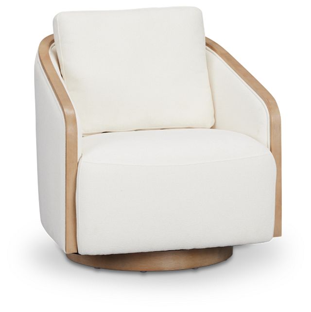 Campbell White Fabric Swivel Accent Chair