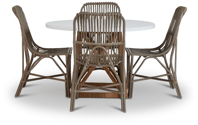 Greenwich Two-tone Round Table & 4 Gray Rattan Chairs (2)