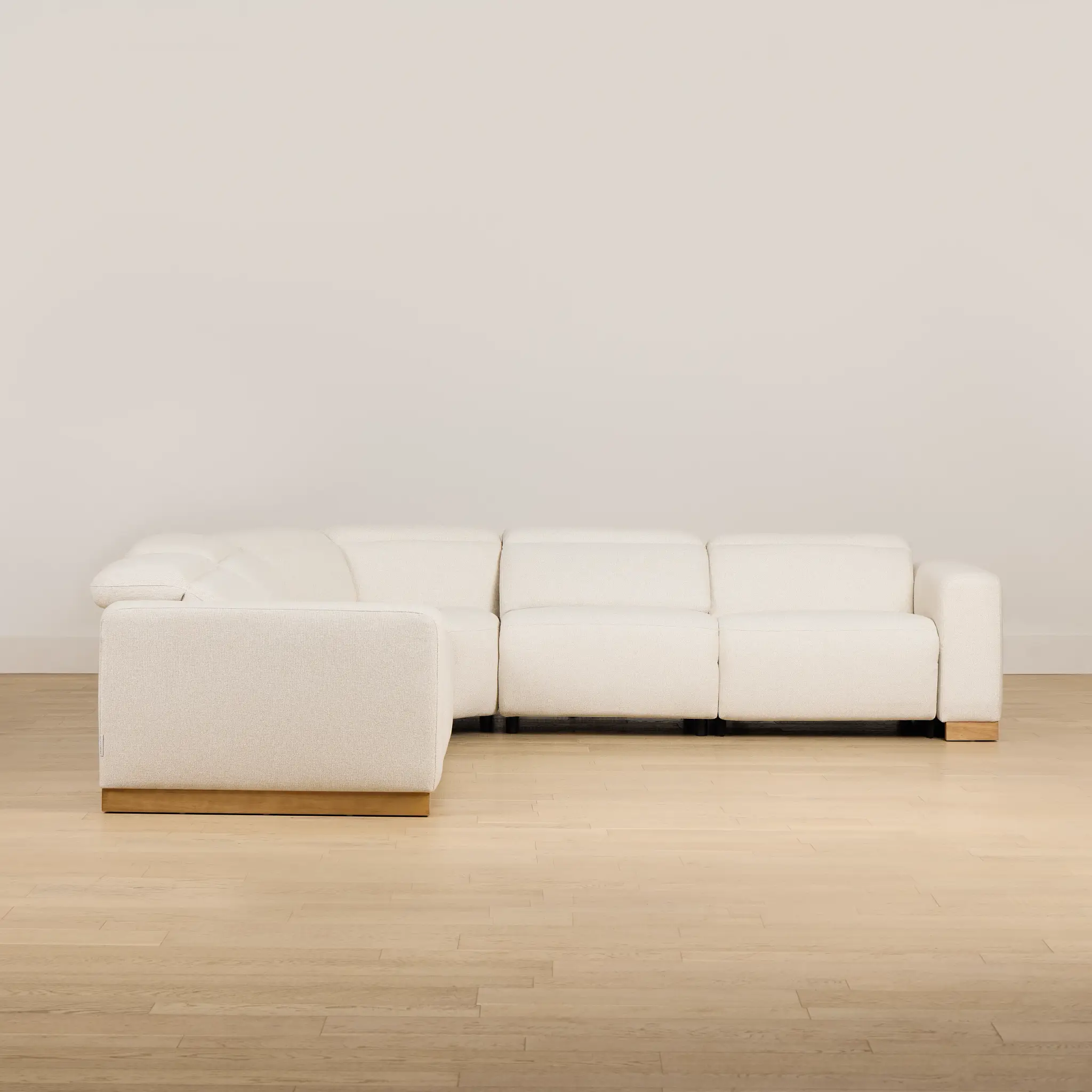 Leona Light Beige Fabric Small Triple Power Reclining Two-arm Sectional Leona Light Beige Fabric Small Triple Power Reclining Two-arm Sectional