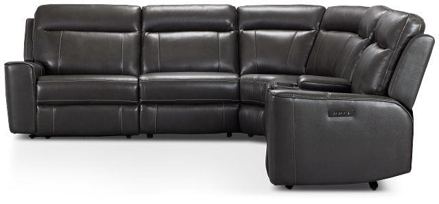 Benji Dark Gray Lthr/vinyl Medium Triple Power 2-arm Sectional