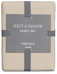 Rest & Renew Percale Cotton Beige 200 Thread Sheet Set