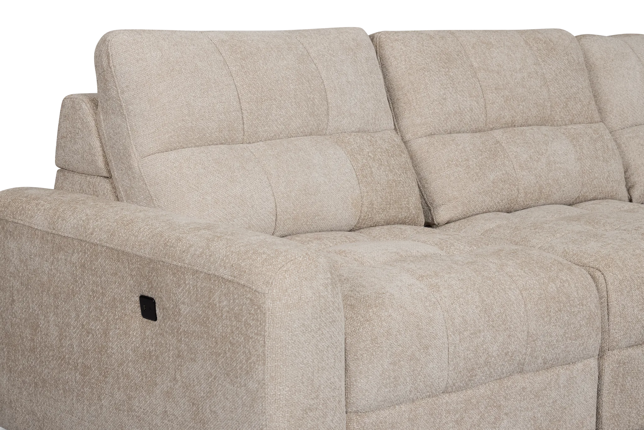 Hendrix Light Taupe Fabric Medium Tri Power 2 Arm Extension Chaise Sectional