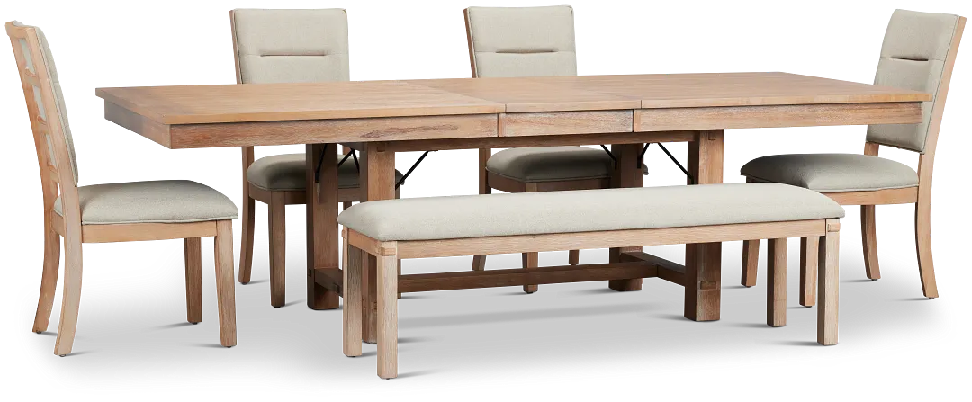 Park City Light Tone Rect Table With 4 Upholstered Side Chairs & Bench