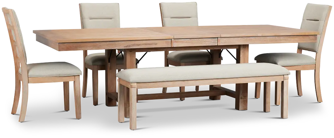 Park City Light Tone Rect Table With 4 Upholstered Side Chairs & Bench Park City Light Tone Rect Table With 4 Upholstered Side Chairs & Bench