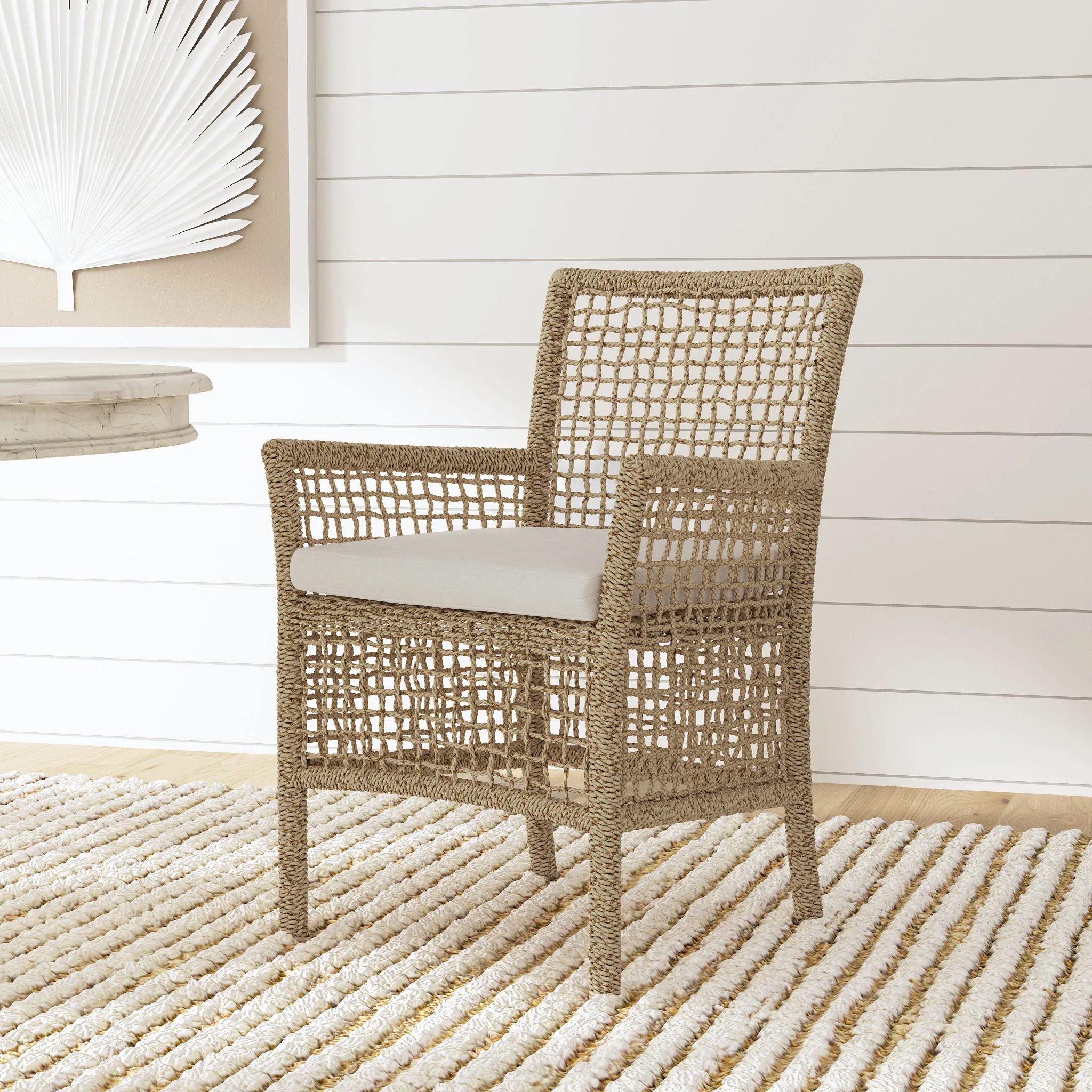 Ryan Light Beige Woven Cushioned Arm Chair