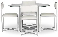 Amalfi White Glass Round Table & 4 Metal Chairs