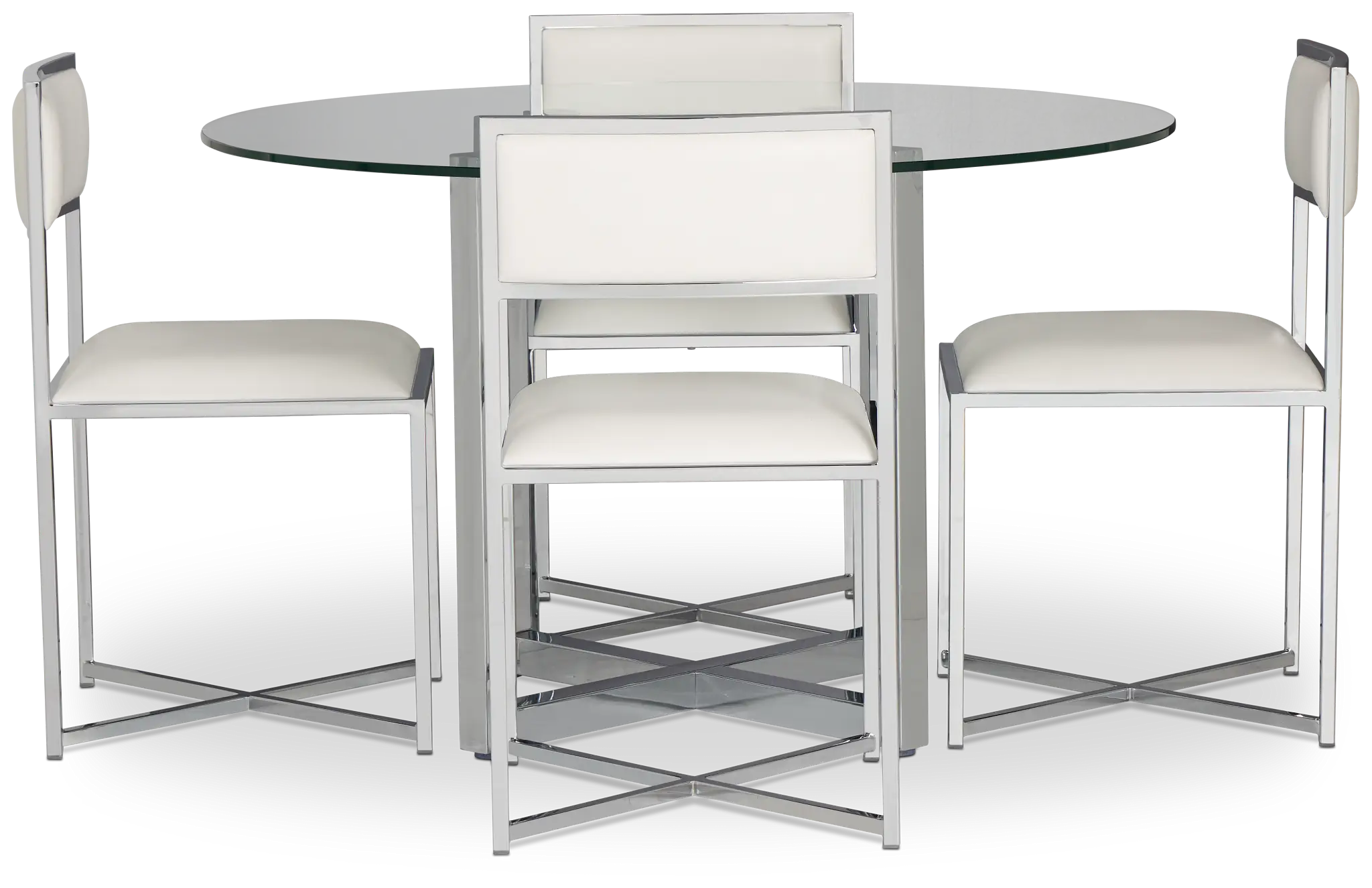 Amalfi White Glass Round Table & 4 Metal Chairs Amalfi White Glass Round Table & 4 Metal Chairs