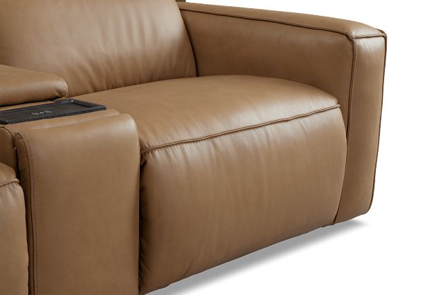 Ryland Brown Lthr/vinyl Medium Triple Power 2-arm Sectional