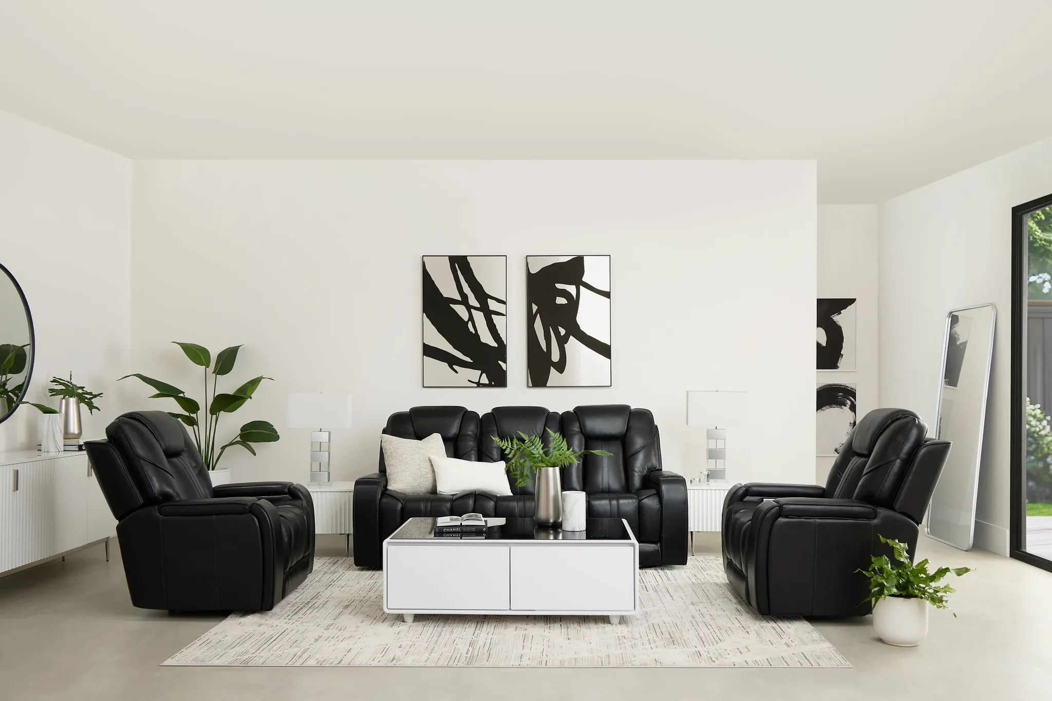 Eclipse Black Lthr/vinyl Power Reclining Sofa W/ Massage