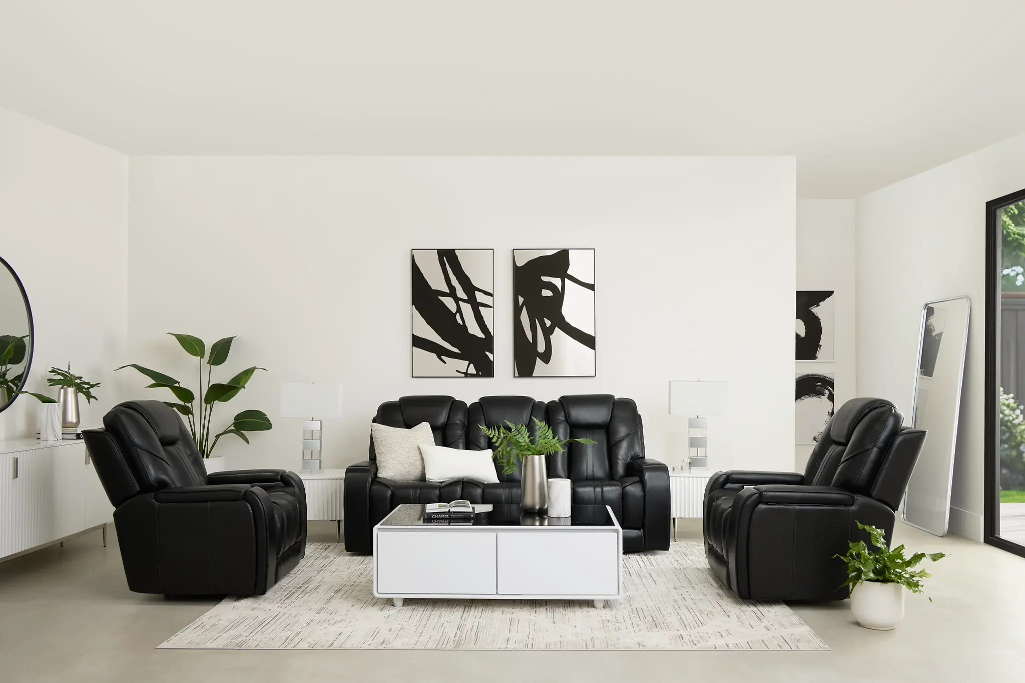 Eclipse Black Lthr/vinyl Power Reclining Sofa W/ Massage Eclipse Black Lthr/vinyl Power Reclining Sofa W/ Massage