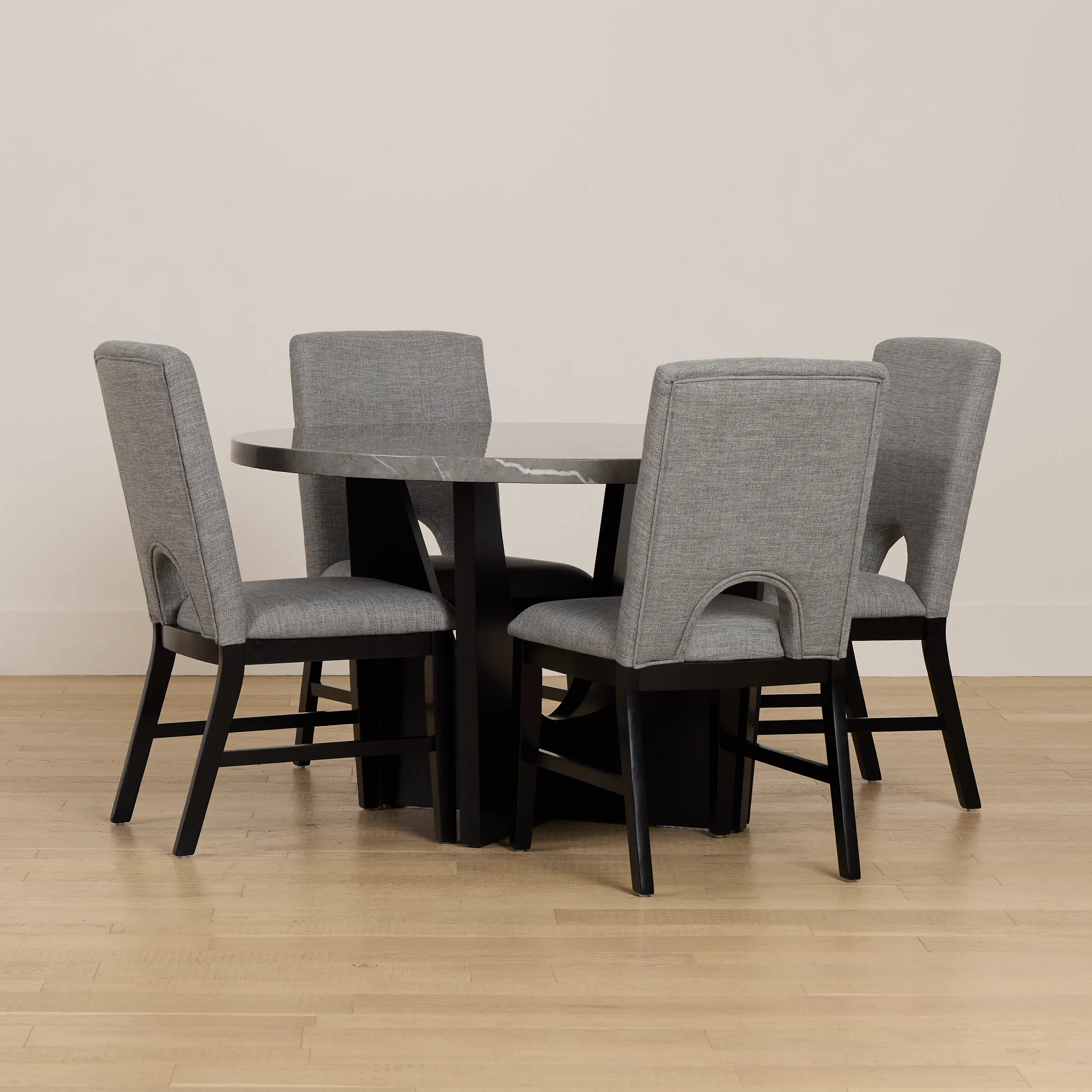 Oxford Two-tone Round Table & 4 Upholstered Chairs