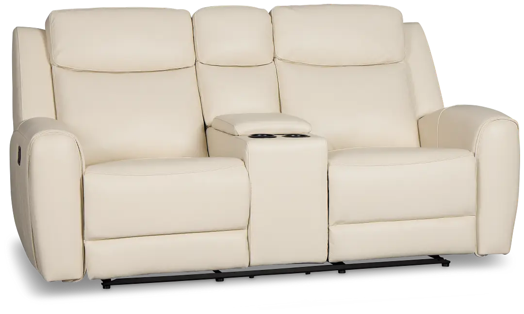 Walker Ivory Lthr/vinyl Reclining Console Loveseat Walker Ivory Lthr/vinyl Reclining Console Loveseat