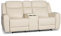 Walker Ivory Lthr/vinyl Reclining Console Loveseat